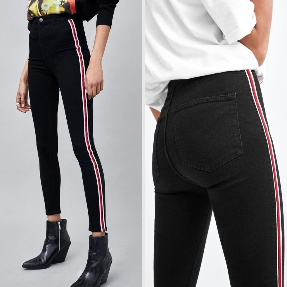 NEW Zara Black Hi-Rise Jeggings with Side Stripes